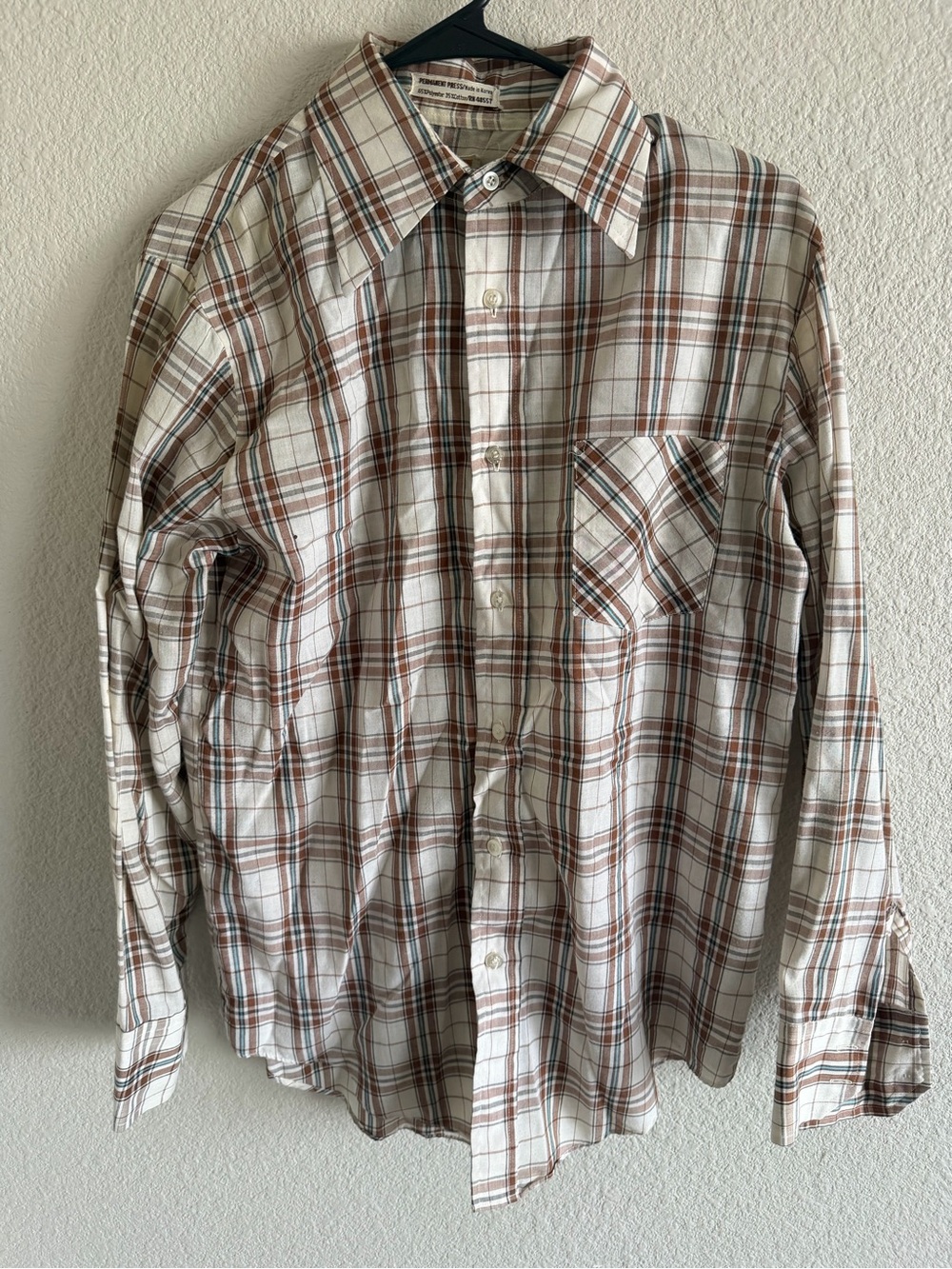 Men's Casual Plaid Button-Down Shirt - Brown/Cream